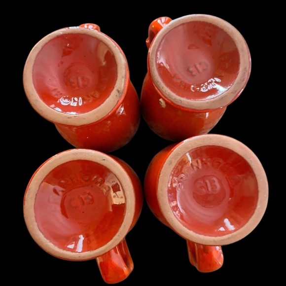 Vintage Frankoma Pottery Westwind Flame Red Orange Stemmed Mugs Set Of 4 - Picture 13 of 16